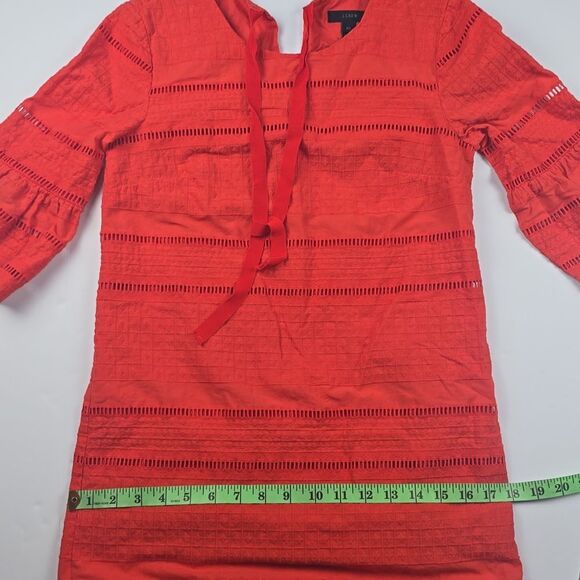 J. Crew Coral Red Eyelet Flutter Sleeve Shift Mini Dress #G1269 Women's Size 00 - Picture 9 of 11